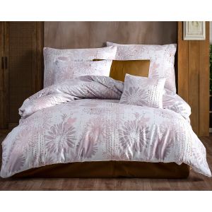 Povlečení SELONS LILA, růžovo-pudrový květinový vzor, bavlna hladká, 140x200cm + 70x90cm 