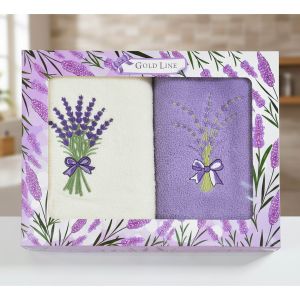 Dárkový set froté ručníků LEVANDUĽA 01, levandule, fialovo-bílý, 2x 50x100cm