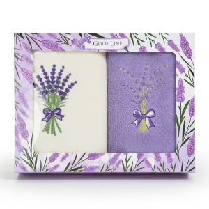 Dárkový set froté ručníků LEVANDUĽA 01, levandule, fialovo-bílý, 2x 50x100cm