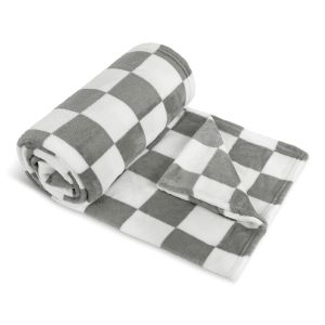 Cestovní deka KEMPING PLUS – šedá kostka, lehká pikniková deka z mikrovlákna 150×200cm
