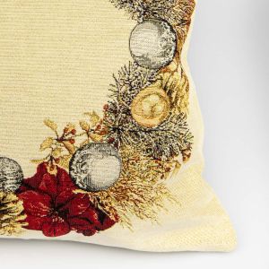 Dekorační polštářek / povláček vánoční RETRO DEKORAČÍ OZDOBY, VĚNEČEK, béžová, 45x45cm