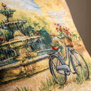 Dekorační povlak na polštářek RETRO FONTÁNA A BICYKL, béžovo-zelená 45x45cm