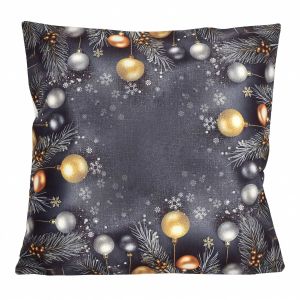 Dekorační povlak na polštářek vánoční CYH5918C, zlaté baňky na tmavě šedé 40x40cm