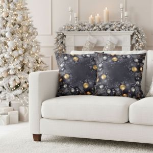 Dekorační povlak na polštářek vánoční CYH5918C, zlaté baňky na tmavě šedé 40x40cm