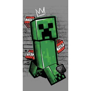 Dětská plážová osuška MINECRAFT METRO ART CREEPER, šedá, froté, 70x140cm