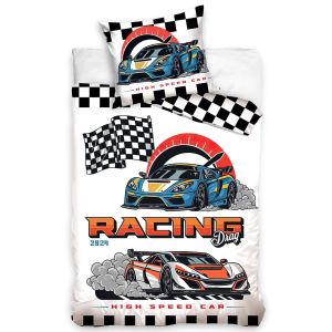 Dětské povlečení AUTA RACING DRAG, bílé, bavlna hladká, 140x200cm + 70x90cm 