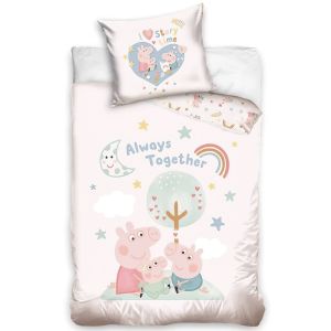 Dětské povlečení do postýlky PRASÁTKO PEPPA NAVŽDY SPOLU, růžové, bavlna hladká, 100x135cm + 40x60cm 