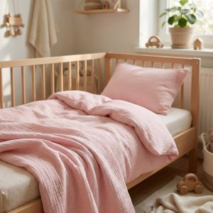 Dětské povlečení do postýlky Prem MUŠELÍN PREMIUM RŮŽOVÉ, jednobarevné, mušelín, 100x135cm + 40x60cm