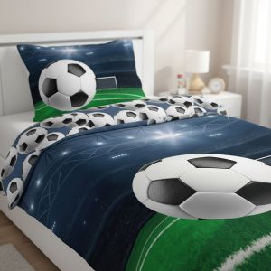 Dětské povlečení FOTBALOVÝ STADION, zeleno-modré, fototisk, bavlna hladká, 140x200cm + 70x90cm 