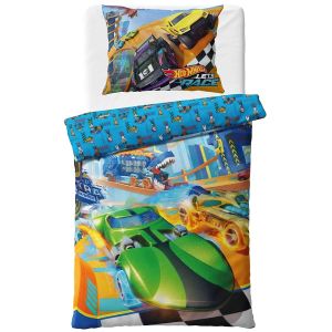 Dětské povlečení HOT WHEELS LET´S RACE, modré, bavlna hladká, 140x200cm + 70x90cm 