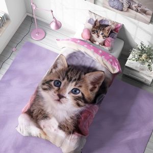 Dětské povlečení KOŤÁTKO S KLUBÍČKY, růžové, bavlna hladká, 140x200cm + 70x90cm 