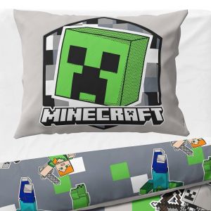 Dětské povlečení MINECRAFT OBJEV SVŮJ SVĚT, šedo-zelené, bavlna hladká, 140x200cm + 70x90cm 