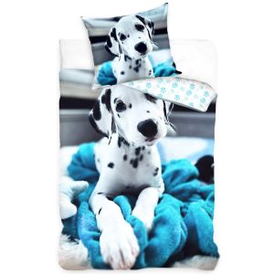 Dětské povlečení PES DALMATIN, modré, bavlna hladká, 140x200cm + 70x90cm 