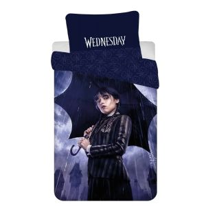 Dětské povlečení WEDNESDAY RAIN, fialovo-černé, bavlna hladká, 140x200cm + 70x90cm