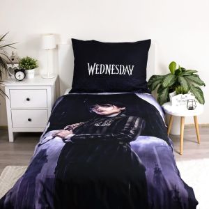 Dětské povlečení WEDNESDAY RAIN, fialovo-černé, bavlna hladká, 140x200cm + 70x90cm