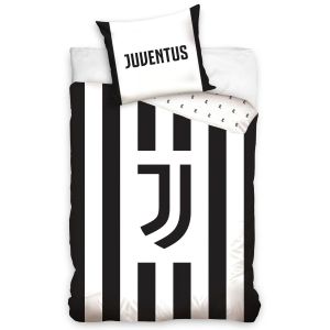 Fotbalové povlečení FC JUVENTUS WHITE STRIPES, bílo-černé, bavlna hladká, 140x200cm + 70x90cm 