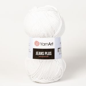 Pletací / háčkovací příze YarnArt JEANS PLUS 01 bílá, jednobarevná, 100g/160m