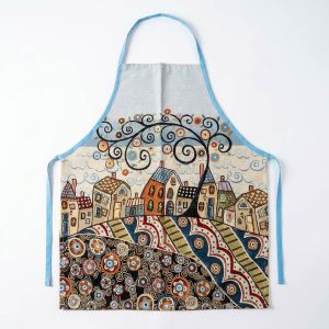 Kuchyňská zástěra gobelínová RETRO VESNIČKA, modrá 67x77cm