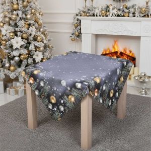 Kuchyňský ubrus vánoční CYH5918C, zlaté baňky na tmavě šedé 85x85cm (čtverec) 