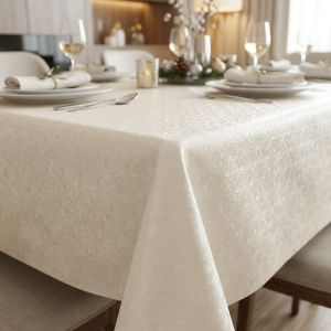 Luxusní ubrus PVC s textilním podkladem  PEARL ZG-6263B, květinový damaškový vzor, smetanová, š.140cm (metráž)