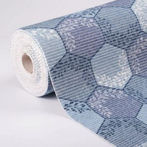 Pěnová předložka PVC AQUAMAT 591-A, plástve modré s lístečky, šíře 65cm (metráž)
