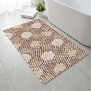 Pěnová předložka PVC AQUAMAT 591-B, plástve béžové s lístečky, šíře 65cm (metráž)