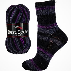 Pletací / háčkovací příze Vlna-Hep BEST SOCKS 7065 černo-fialová, vzorovaná, ponožková, 100g/420m