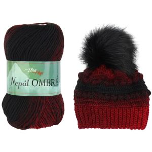 Pletací / háčkovací příze Vlna-Hep NEPÁL OMBRE 7405 červeno-černá, přechodová, efektní 100g/190m