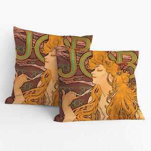 Polštářek ALFONS MUCHA JOB, hnědý, 40x40cm