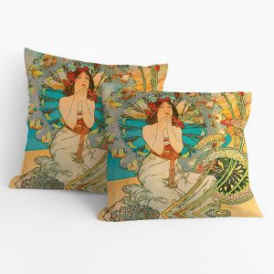 Polštářek ALFONS MUCHA MONACO, béžový, 40x40cm