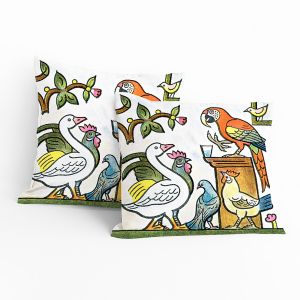 Dětský polštářek JOSEF LADA ŘEČNÍK PAPOUŠEK, bílý, 40x40cm