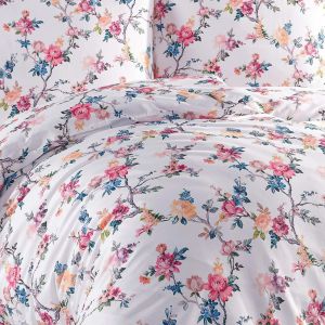 Povlečení BLIZ, květinový vzor, růžovo-bílé, bavlněný satén, 140x200cm + 70x90cm