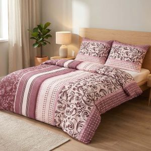 Povlečení KAROLINE 094 bordó pruhy s ornamenty, krep, 140x200cm + 70x90cm