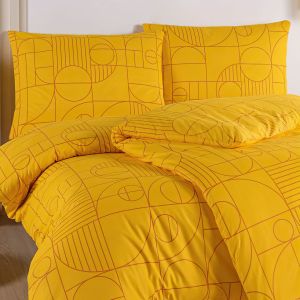 Povlečení GEO RAY FLOWER, geometrický vzor, žluté, bavlna hladká, 140x200cm + 70x90cm 