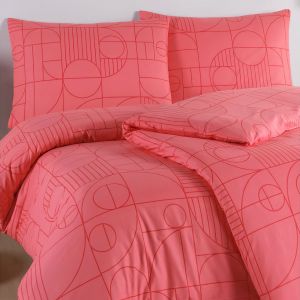 Povlečení GEO SUNSET CORAL, geometrický vzor, tmavě růžové, bavlna hladká, 140x200cm + 70x90cm 