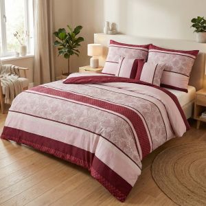 Povlečení KAROLINE 013 vínové pruhy, krep, 140x200cm + 70x90cm