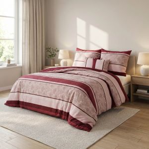 Povlečení KAROLINE 013 vínové pruhy, krep, 140x200cm + 70x90cm