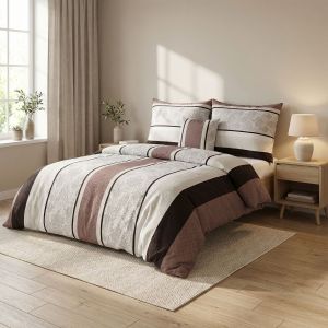 Povlečení KAROLINE 015 hnědobéžové pruhy, krep, 140x200cm + 70x90cm