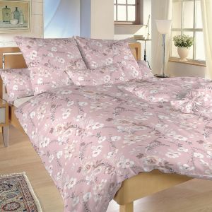 Povlečení KVÍTÍ NA PUDROVÉM, květinový vzor, krep, 140x200cm + 70x90cm