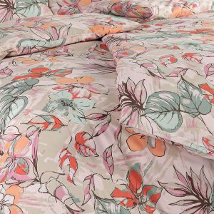 Povlečení LINDEN, květinový vzor, lososové, bavlna hladká, 140x200cm + 70x90cm 