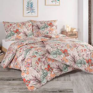 Povlečení LINDEN, květinový vzor, lososové, bavlna hladká, 140x200cm + 70x90cm 