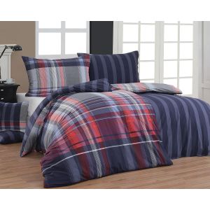 Povlečení Matějovský COHEN, modro-červené káro / proužek, bavlna hladká (více rozměrů)