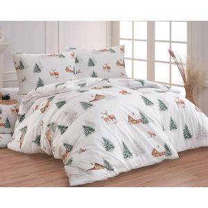 Povlečení Matějovský MYRO, zimní hnědé chaloupky, bílé, bavlna hladká digitál, 140x200cm + 70x90cm