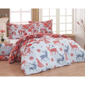 Povlečení Matějovský ORFEO, zimní jeleni, červeno-bílé, bavlna hladká, 140x200cm + 70x90cm