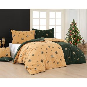 Povlečení Matějovský VLOČKY ZELENÉ, zimní vzor, bavlna hladká, 140x200cm + 70x90cm