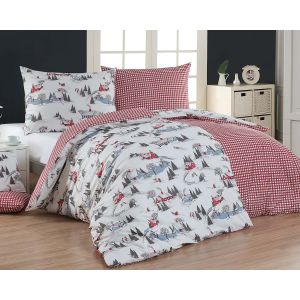 Povlečení Matějovský ZERMATT, zimní krajina, červeno bílá kostka, bavlna hladká, 140x200cm + 70x90cm