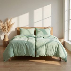 Povlečení Prem MUŠELÍN PREMIUM MÁTOVÉ ZELENÉ, jednobarevné, zelené, mušelín, 140x200cm + 70x90cm