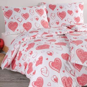 Povlečení PINK LOVE, růžové srdce, bavlna hladká, 140x200cm + 70x90cm 