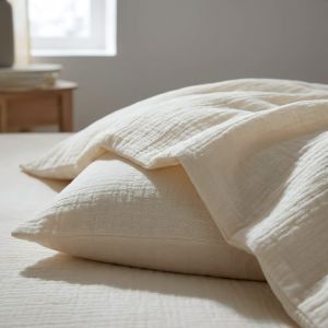 Povlečení Prem MUŠELÍN PREMIUM KRÉMOVÉ, jednobarevné, krémové, mušelín, 140x200cm + 70x90cm