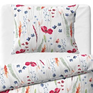 Povlečení ROZKVETLÁ LOUKA, bílé, bavlna hladká, 140x200cm + 70x90cm 
